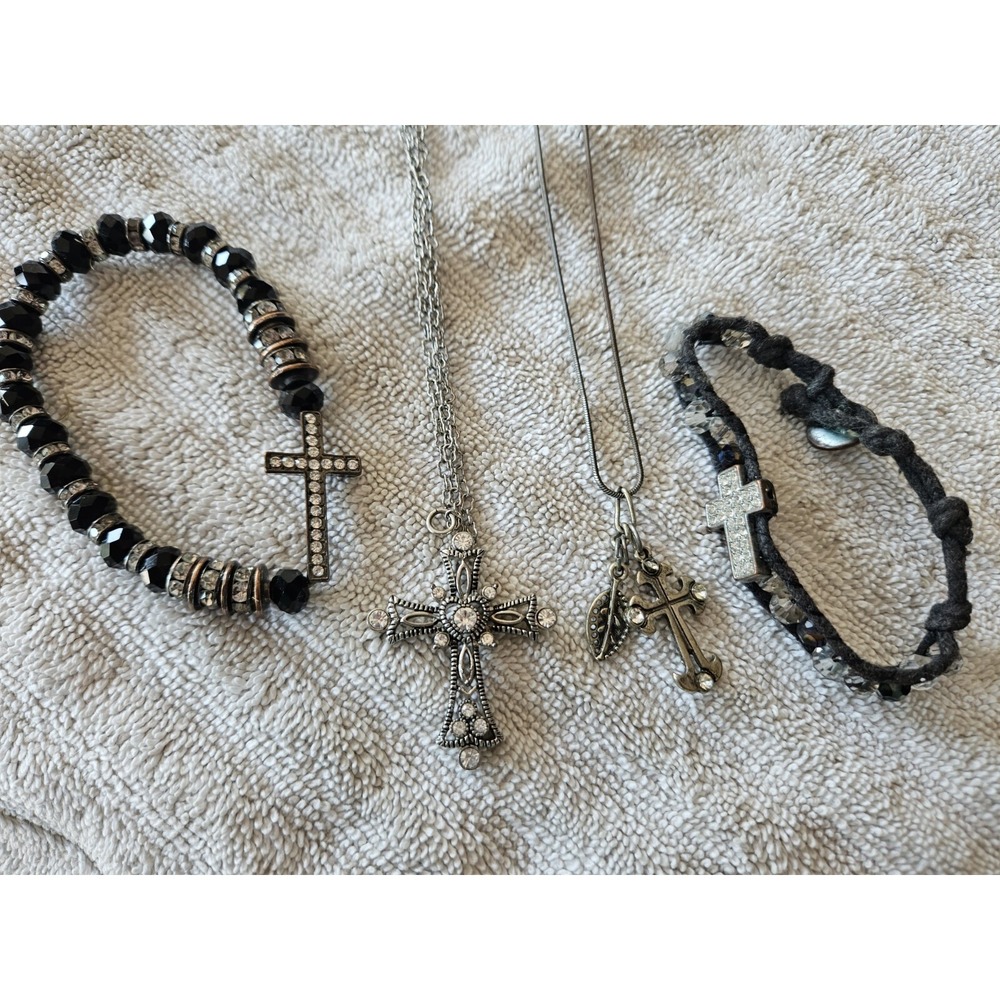 Cross Necklace And Bracelet Lot (One Stamped Cookie Lee) 2 Necklace 2 Bracelet
